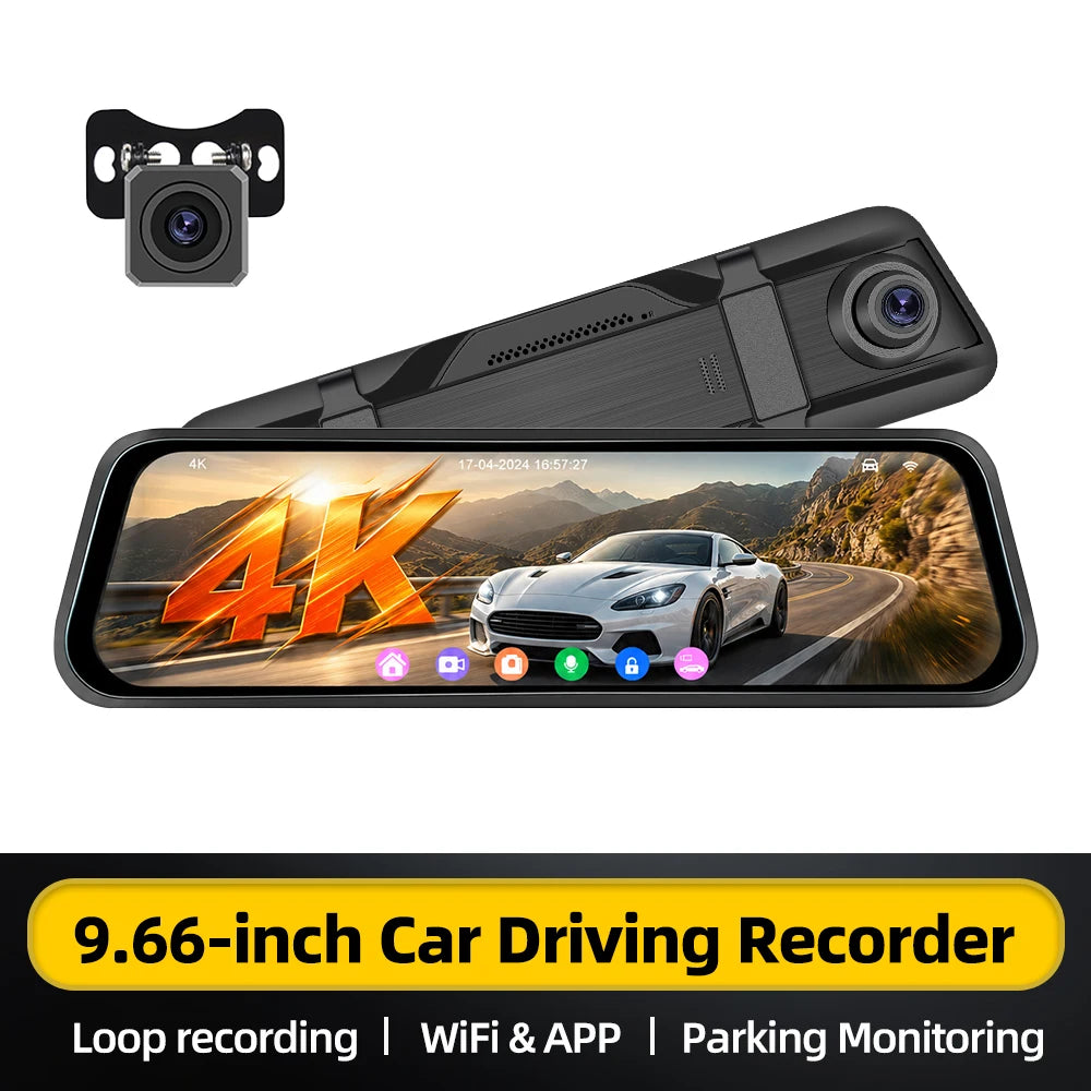 Podofo 4K Dashcam 9.66'' Mirror Dash Car Camera Rear Camera  Video Recorder Night Vision Loop Recording G Sensor 24H Parking Monitoring