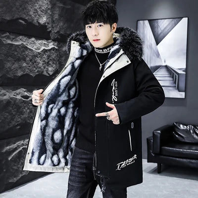 Winter Men's Long Down Jacket Fashion Male Thermal Parkas Coats Casual Men Classic Fur Collar Warm Padded Jackets Clothing 5XL