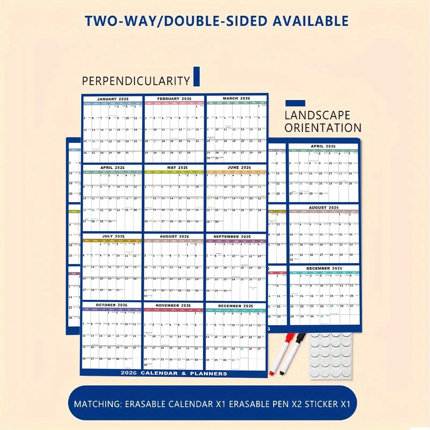 NEW Large Wall Calendar Dry Erase 12 Month Wall Annual Calendar 2026 Yearly Schedule Organizer For Indoor Home Fridge Office