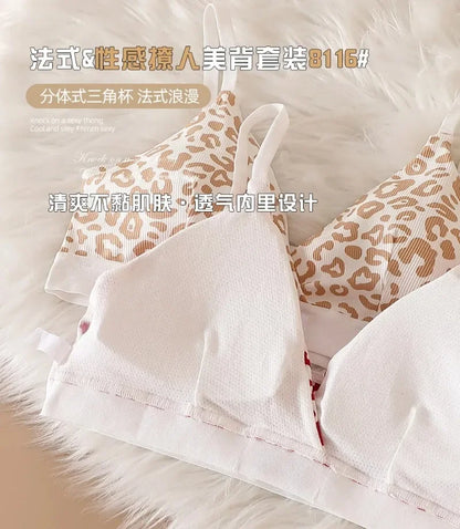 Summer New Women's Leopard Print Traceless and Steel Rim Bra Adjustable Shoulder Strap Back Women's Underwear Set