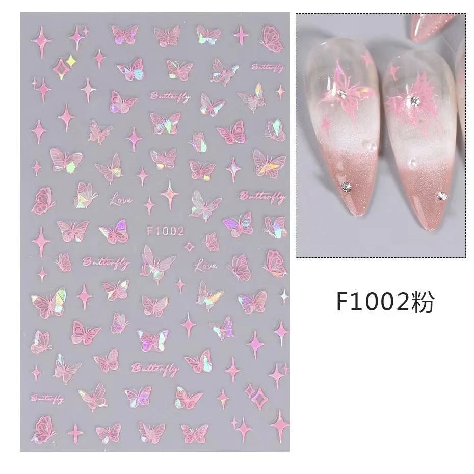 Black and White Love Flowers Line Art 3D Stickers Nail Decals Nail Art Accessories Butterfly Rose Nail Stickers Nail Sliders