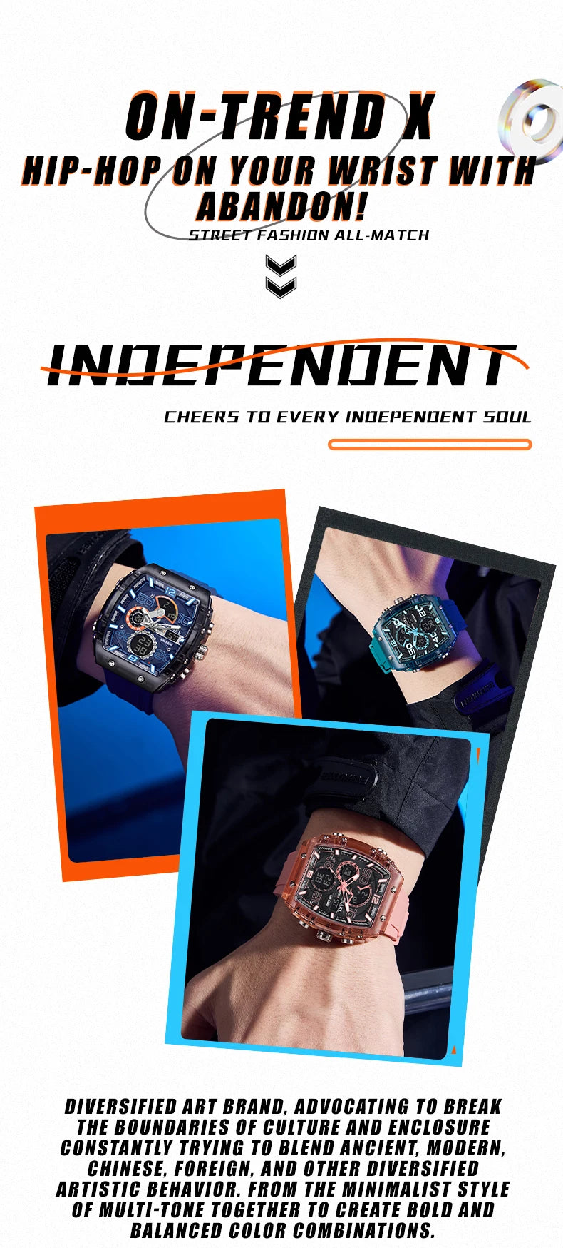 SMAEL Brand 8109 New electronic watch fashion square dual display waterproof luminous Multi-color For Men