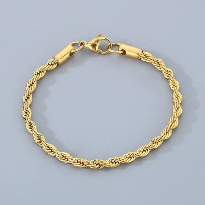 18K Gold 925 Sterling Silver 4MM Chain Bracelets For Men Women Unisex Simple Charm Bracelet Wedding Party Gift 20cm 8in