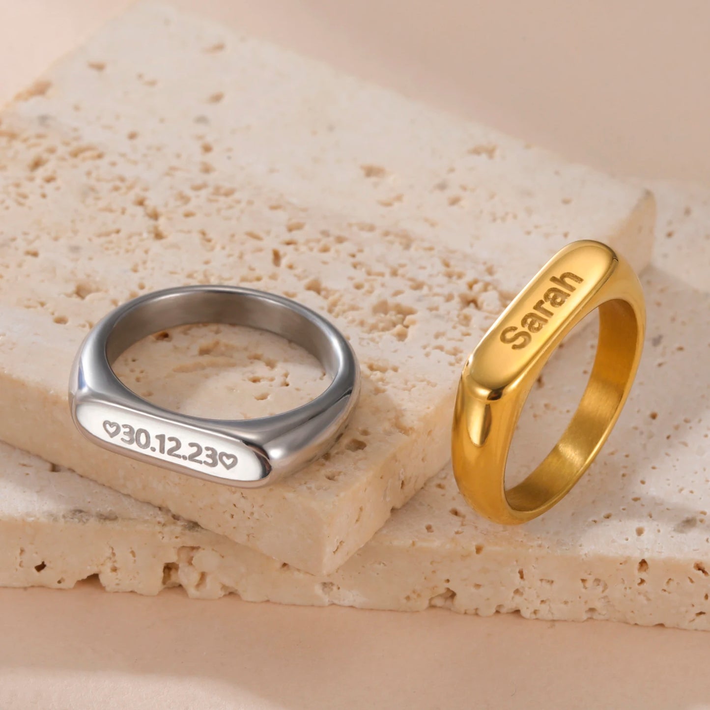 Couple Engrave Name Finger Ring Personalized Custom Gift For Woman Men Wedding Marry Love Silver Color Stainless Steel Jewelry