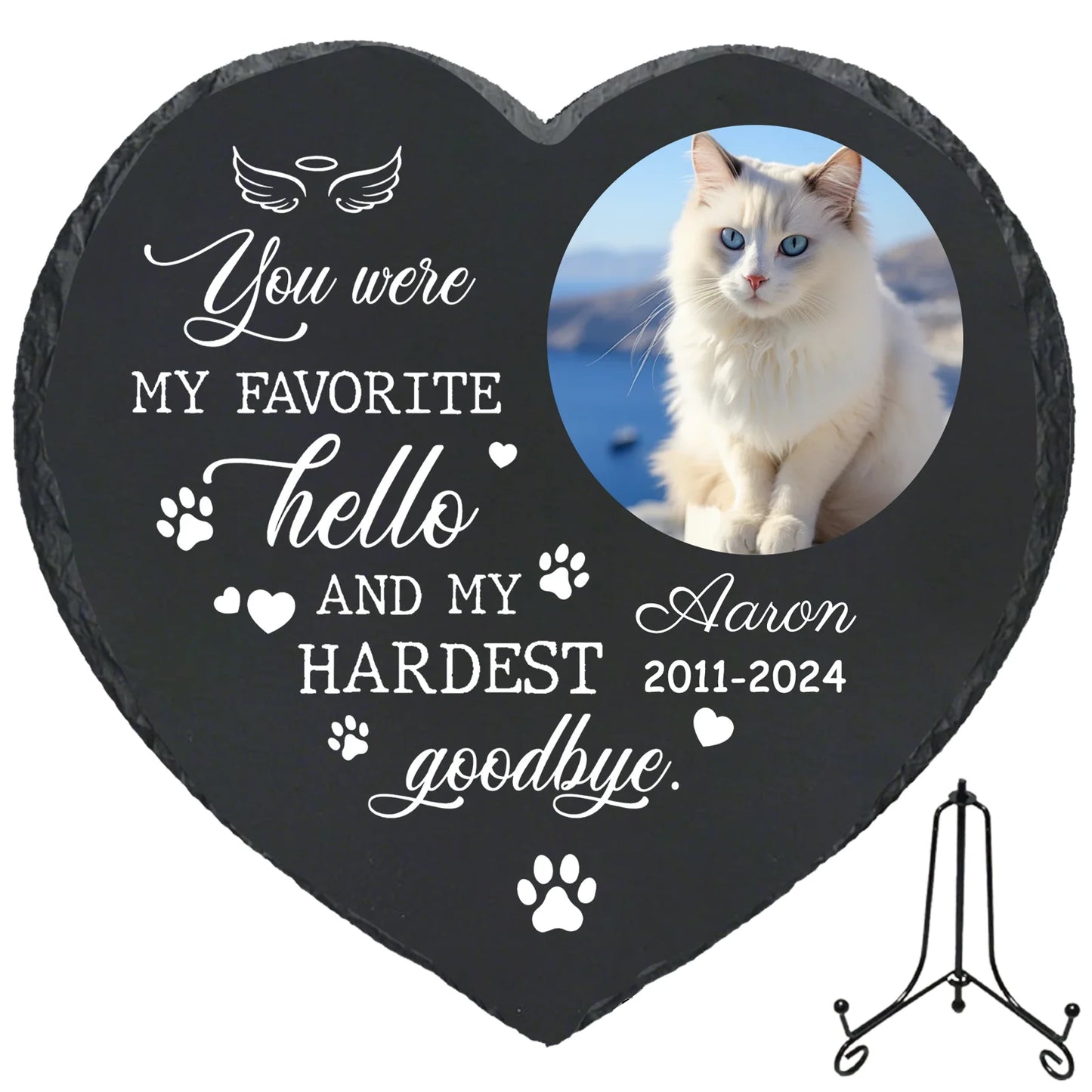 Personalized Pet Memorial Stone,Custom Cat Grave Marke Plaque With Photo&Name,Garden Slate Tombstone Pet Loss Remembrance Gift