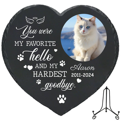 Personalized Pet Memorial Stone,Custom Cat Grave Marke Plaque With Photo&Name,Garden Slate Tombstone Pet Loss Remembrance Gift