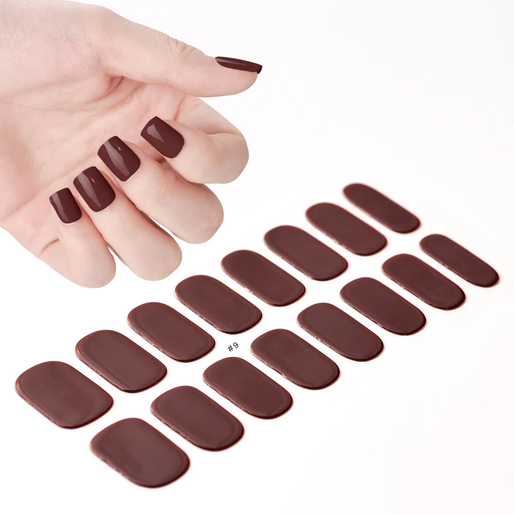 16Tips French Semi-Cured Gel Nail Wraps Sticker Pure Color Full Cover UV Gel Nail Polish Wraps Long-Lasting Nail Extension Decal