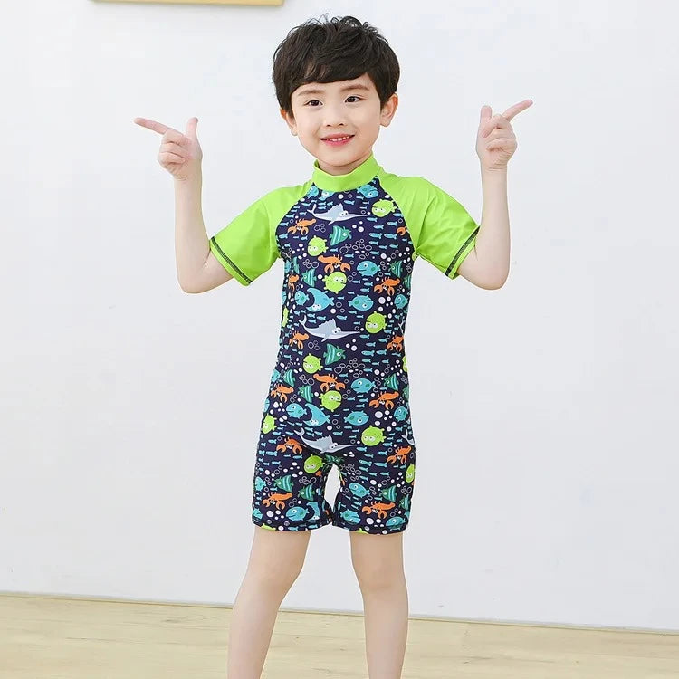 2-10T Summer Kids Boy Swimsuits Vacation Beach Pants Long sleeve Tops with Hat Toddler Sets Fashion Children Surfing Swim Suit