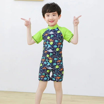2-10T Summer Kids Boy Swimsuits Vacation Beach Pants Long sleeve Tops with Hat Toddler Sets Fashion Children Surfing Swim Suit