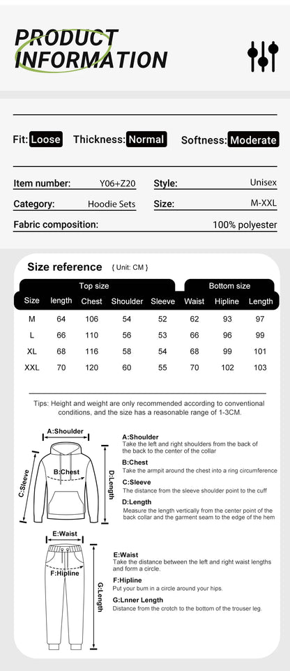 Man's Hoodie Set Winter Solid Color Two Pices Sets Long-Length Street Clothes Casual Sports Sweatpant Hoody Unisex Fashion Suit