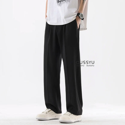 Spring Summer Smooth Casual Pants Men Business Elastic Waist Black Grey Khaki Suit Trousers Male Work Office Plus Size S-5XL