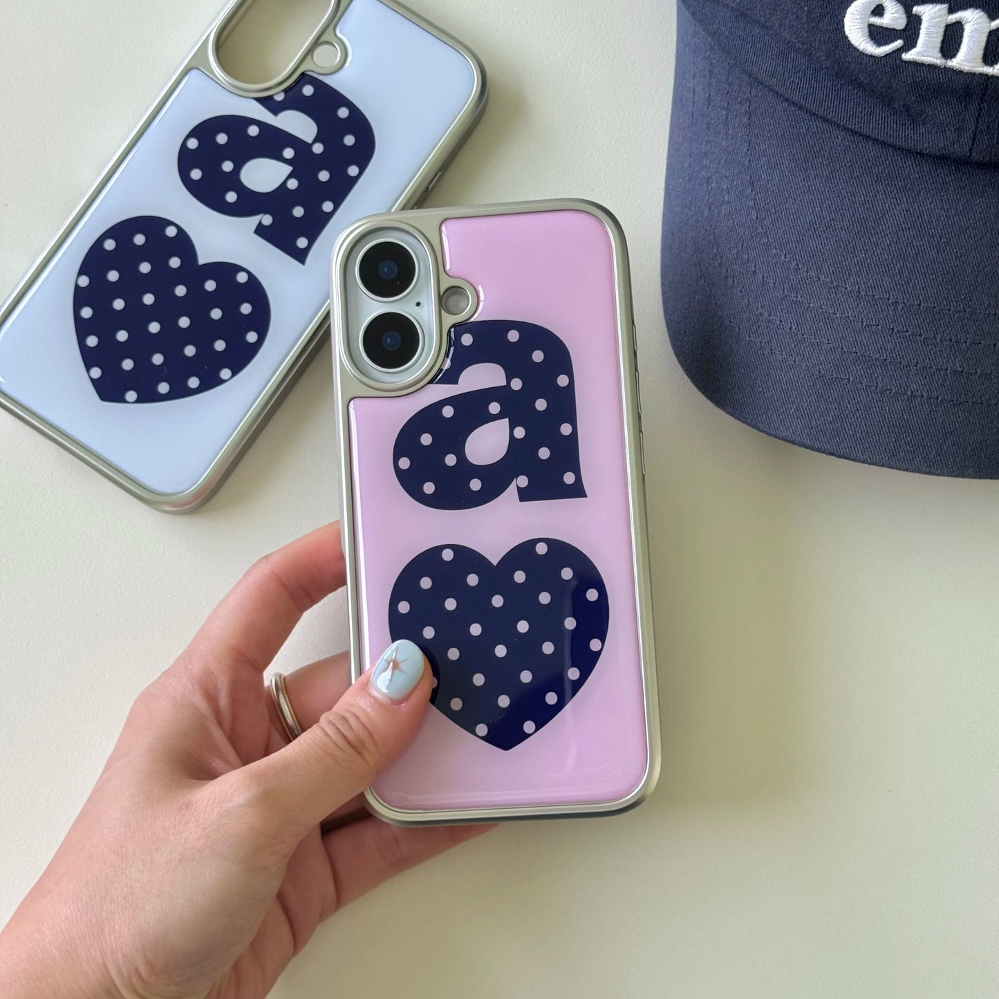 Luxury Clmj NAVY DOTTY LOVE PINK Phone Case for iPhone 17 16e 16 15 14 13 12 11 Air Pro Max X XR XSMAX 8 7 Plus Clear Back Cover
