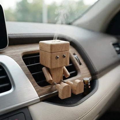 Wooden Robot Car Air Freshener Creative Shaking Legs Essential Oil Aroma Diffuser Vent Clip Dashboard Decor for Auto