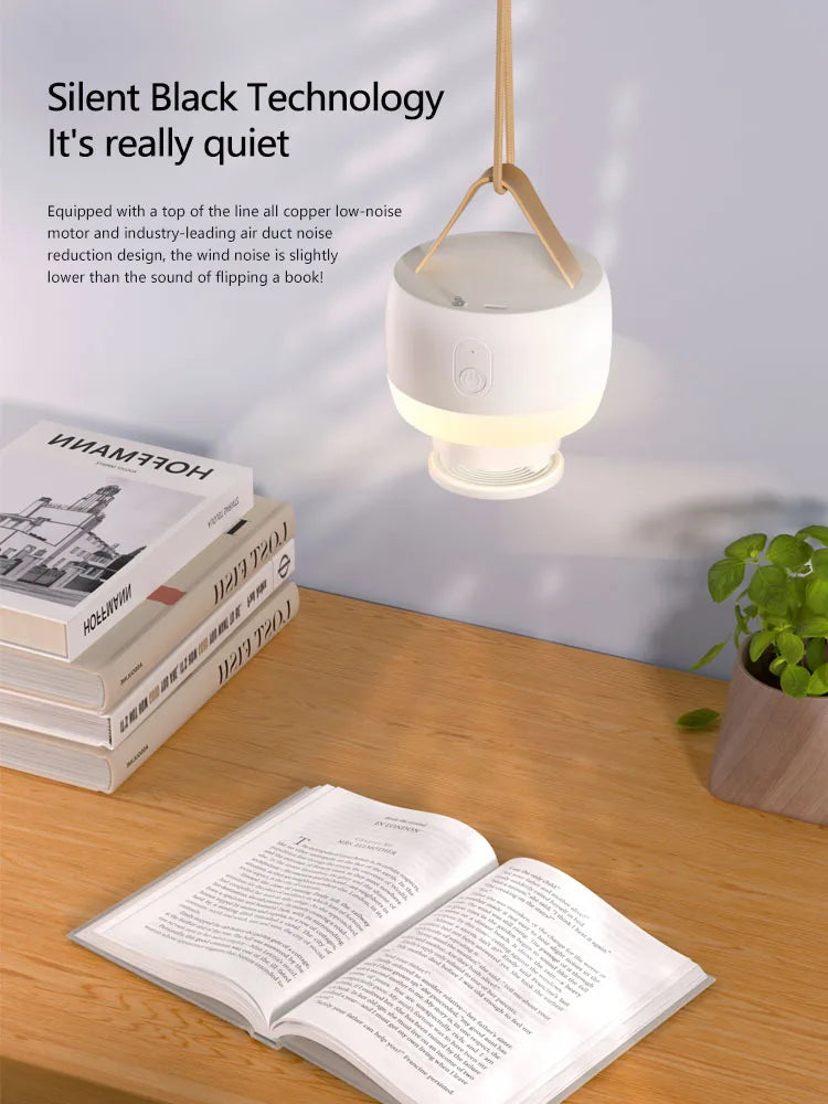 LED šviestuvas su ventiliatoriumi, nešiojamas tylus lubinis ventiliatorius, įkraunamas/įjungiamas LED šviestuvas, nuotolinio valdymo pultas, 3600 mAh, skirtas miegamajam, stovyklavimui