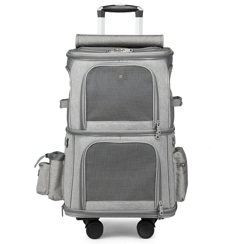 Double Backpack Foldeable Lightweight Pet Stroller For Two Dogs And Cats Outdoor Travel With 4 Wheels