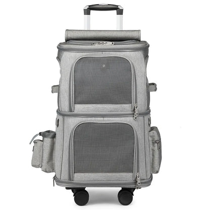 Double Backpack Foldeable Lightweight Pet Stroller For Two Dogs And Cats Outdoor Travel With 4 Wheels