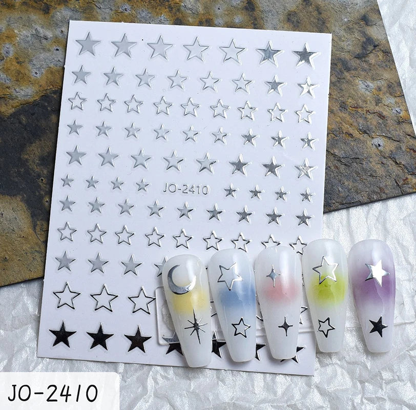 3d Nail Art Stickers Red Black White Love Hearts Stars Clouds French Full Tips Adhesive Nail Decals Slider For Manicure
