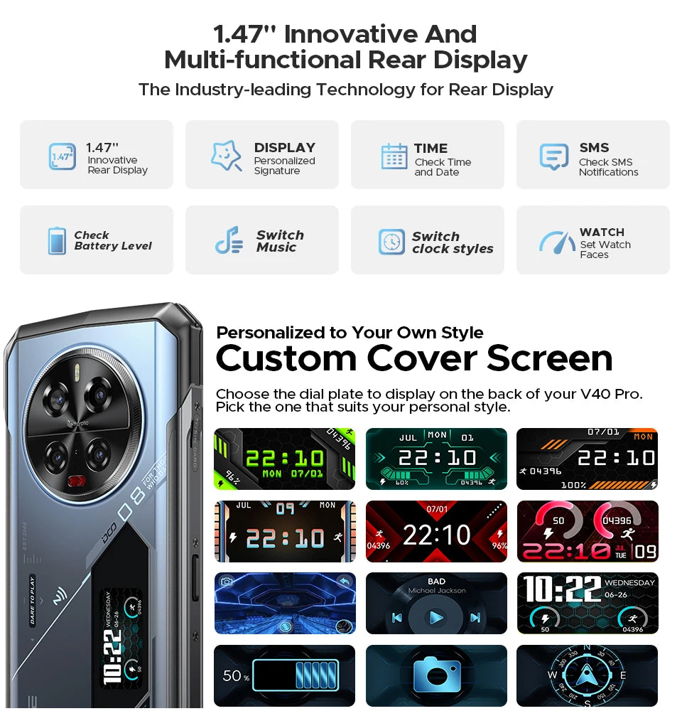 Global Version DOOGEE V40 Pro 5G Rugged Phone 6.78" Display 16GB+512GB Dimensity 7300 200MP AI Camera 8680mAh 33W Fast Charger