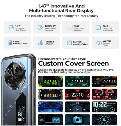 Global Version DOOGEE V40 Pro 5G Rugged Phone 6.78" Display 16GB+512GB Dimensity 7300 200MP AI Camera 8680mAh 33W Fast Charger