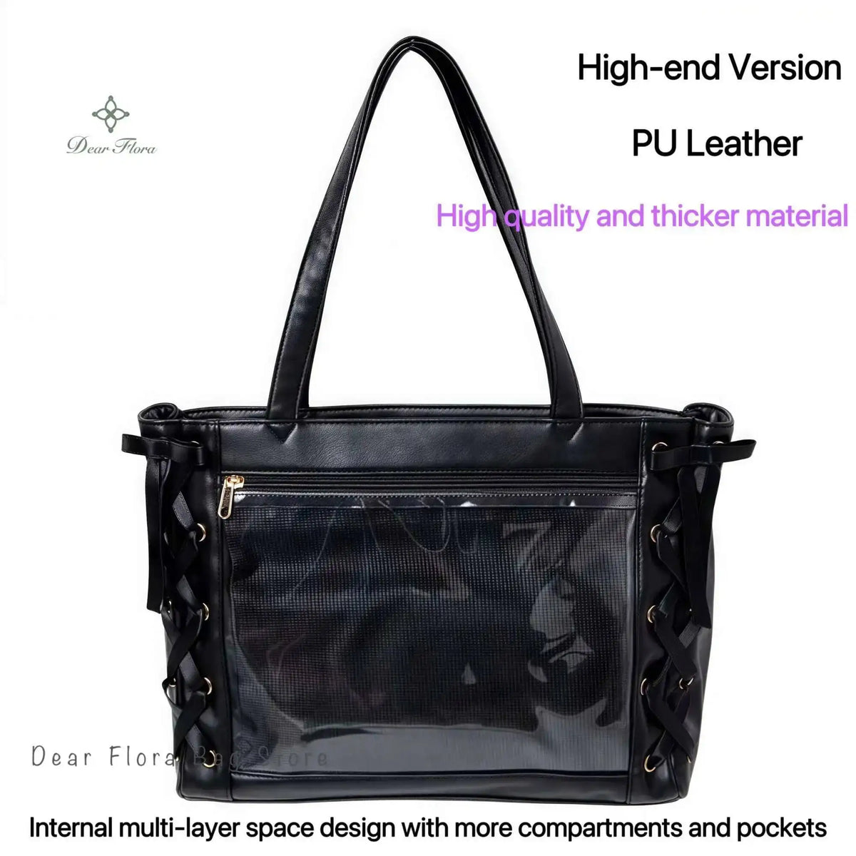 Japanese Sweet Women Ribbon Ita Bag Cute Lolita Girl Transparent Handbags Fashion Large Capacity Tote Bag Aesthetic Shoulder Bag