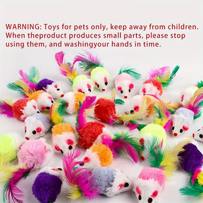 Cute Mini Fleece False Mouse Cat Toys Colorful Feather Funny Interactive Play Training Toys for Kittens Cats Pet Supplies