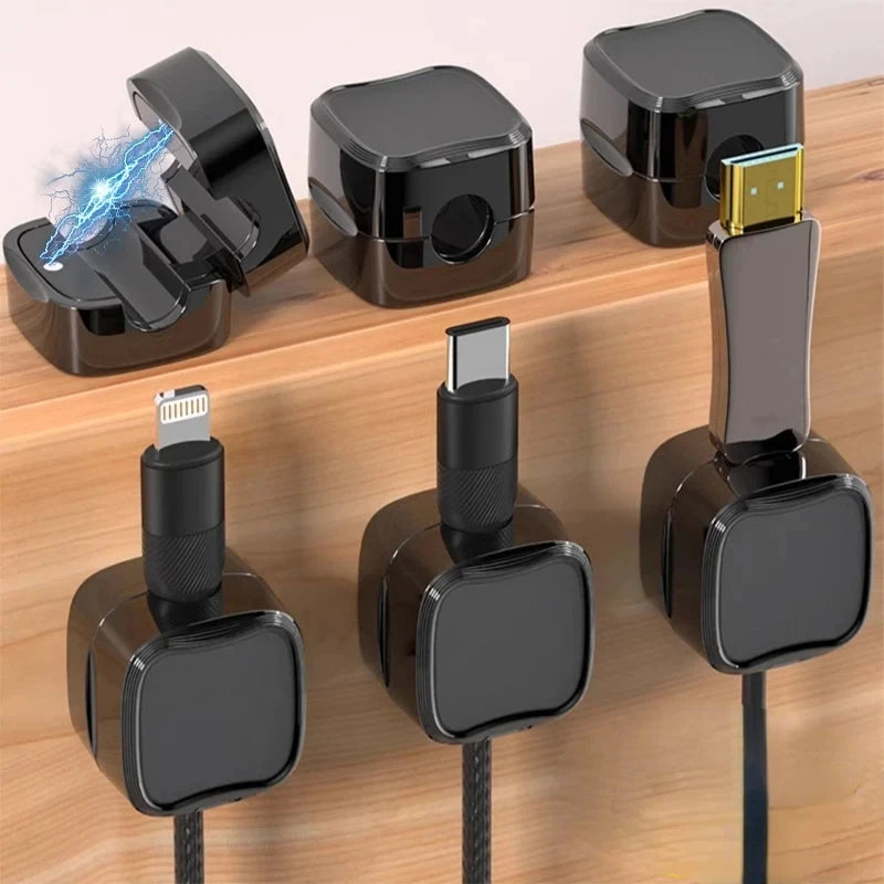 3/6/12Pcs/Set Magnetic Cable Clips Cable Organiser Adjustable Cord Holder Under Desk Organizing Cable Management Holder