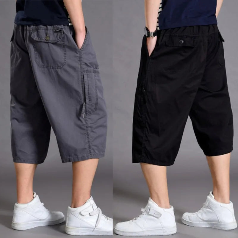 New Summer Men Cotton Thin Casual Shorts Man Elastic Waist Loose Jogger Cargo Shorts Pants Quality Male Straight Pants Size 6XL