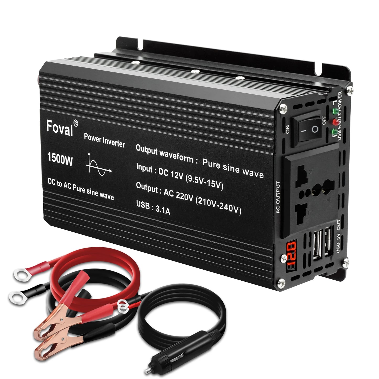 Pure Sine Wave Inverter DC 12V to AC 220V 230V 1500W/2200W/2600W/3000W Voltage Transfer Converter EU Socket Auto Accessories