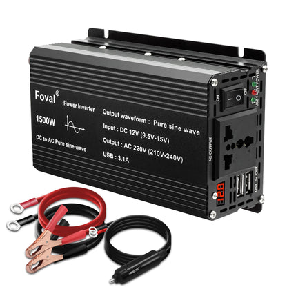 Pure Sine Wave Inverter DC 12V to AC 220V 230V 1500W/2200W/2600W/3000W Voltage Transfer Converter EU Socket Auto Accessories
