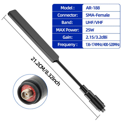 ABBREE AR-188 Gooseneck Tactical Antenna VHF UHF SMA-Female for Baofeng Walkie Talkie UV-5R 5RH 13 17 21 PRO Quangsheng UV-K5(6)