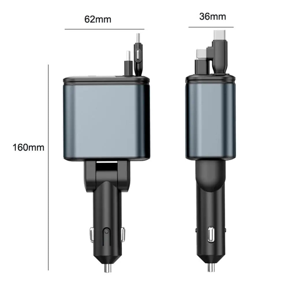 5 In 1 Retractable USB C Car Charger 180W Car Fast Charging Adapter With Atmosphere Lights For IPhone,iPad,Android