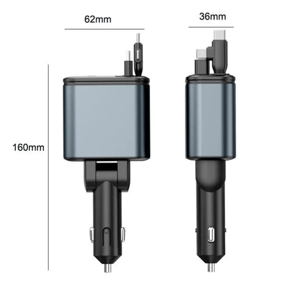 5 In 1 Retractable USB C Car Charger 180W Car Fast Charging Adapter With Atmosphere Lights For IPhone,iPad,Android