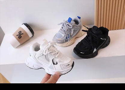 Kids Casual Running Shoes with Thick Soles Boys Girls Fashion Versatile Sports Shoes 2024 New Children Mesh Breathable Sneakers