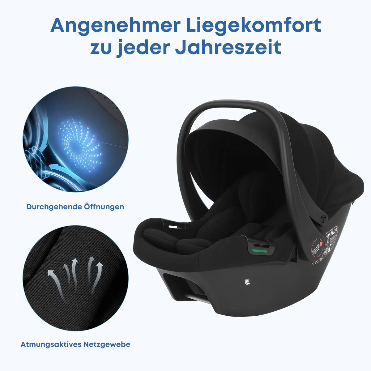 Babyvoyage Black Baby Car Seat with Isofix Base Station UPF45+ Sun Protection Comfortable Breathable Mesh I-Size Infant Car Seat