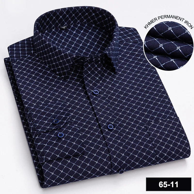 Men's Long Sleeve Shirt High-quality Fashion Casual Print Plaid Stripe Single Pocket Fit Business Formal Office Four Season Top