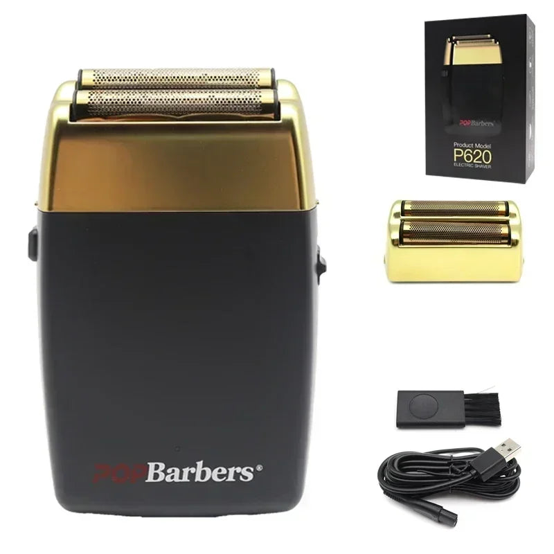 New 11000 RPM 7W Pop Barbers P620 Professional Electric Men's Beard Trimmer Double Foil Shaver Electric Shaver USB Hair Clipper