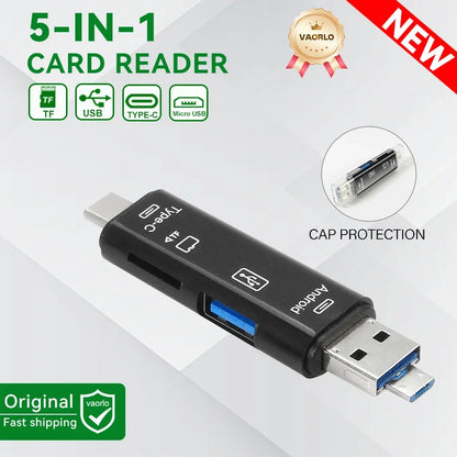 6-in-1 USB 3.0 & Type-C Card Reader OTG – Multi-function SD/TF/Micro SD Card Adapter with USB 3.0 Port, High Speed Data Transfer