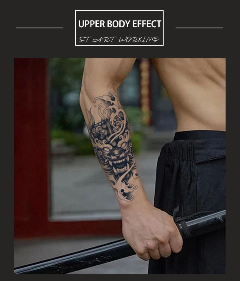 Demon Mask Waterproof Temporary Tattoo Sticker, Long-lasting Waterproof for 1-2 weeks, Realistic Semi-Permanent Fake Tattoo