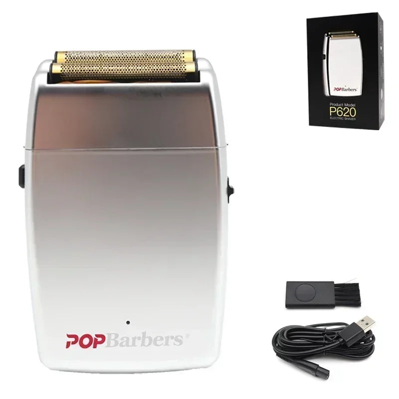 New 11000 RPM 7W Pop Barbers P620 Professional Electric Men's Beard Trimmer Double Foil Shaver Electric Shaver USB Hair Clipper