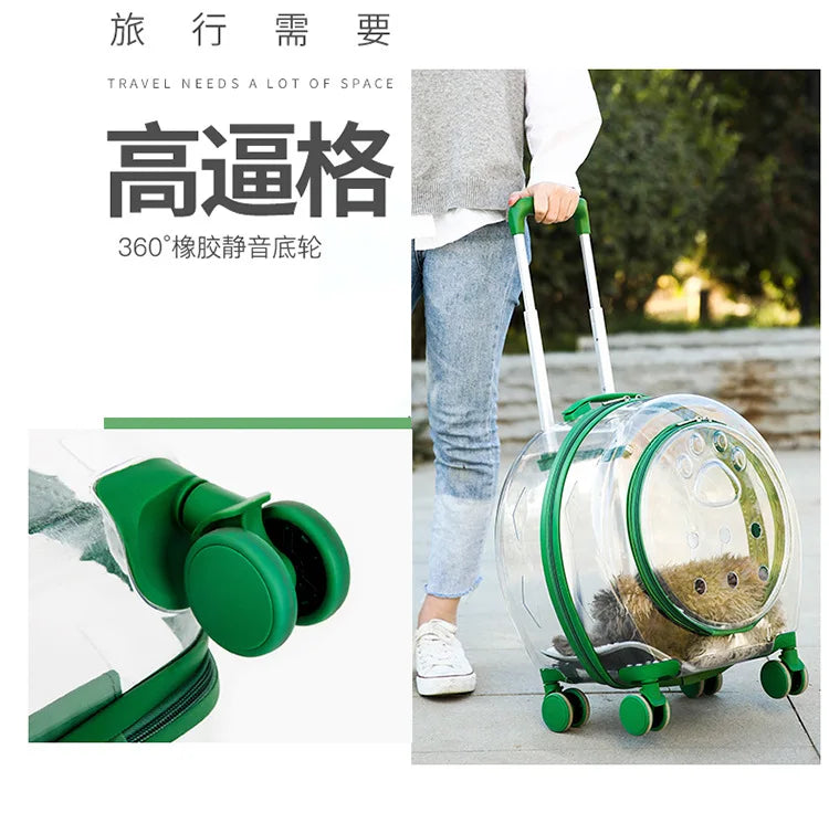 pet trolley case portable dog going out transparent trolley bag large capacity two cats