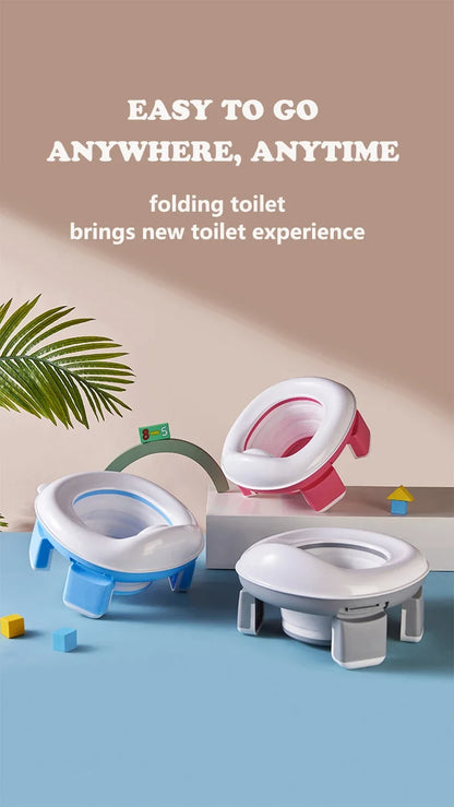 3 in 1 Travel Toilet Seat Foldable Blue Children Potty With Bags Baby Pot Portable Silicone Baby Potty Training Seat
