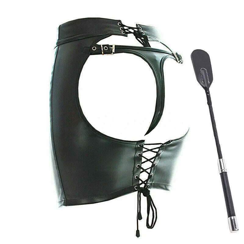 BDSM Restraint Ass Porn Mini Skirt Sexy Lingerie Whip Paddle PU Leather G-String Panties Dress  Erotic Sexy Costume Women