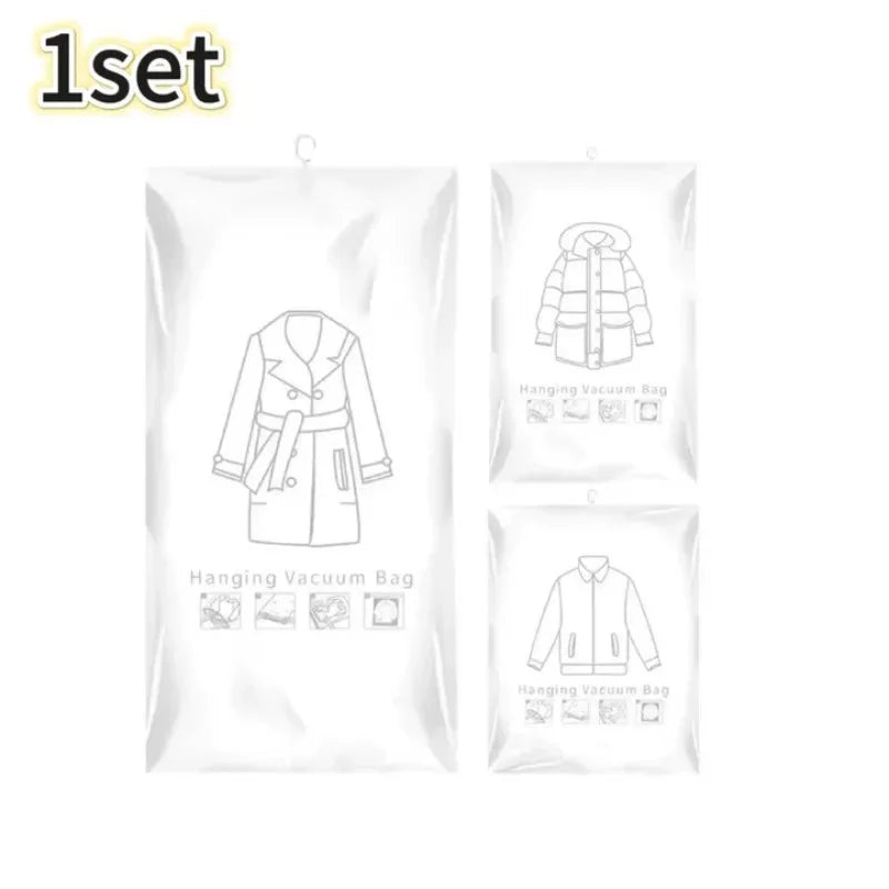 Hanging Vacuum Storage Bags Space Saver Bags Vacuum Seal Storage Bag for Suits Dress Coats Jackets Closet Organizer and Storage