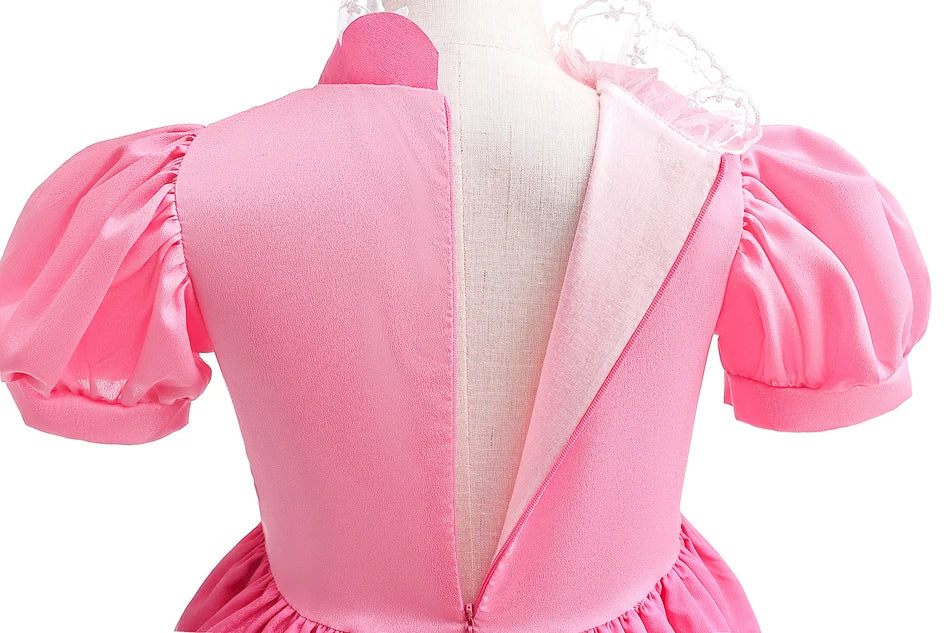 Peach Princess Costume with LED Color Light Toddler Birthday Game Role Play Dress Girl Halloween Festival Gown Pink Lace 4-8 Y