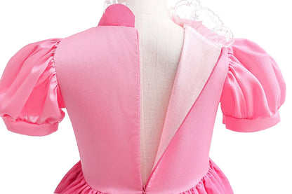 Peach Princess Costume with LED Color Light Toddler Birthday Game Role Play Dress Girl Halloween Festival Gown Pink Lace 4-8 Y