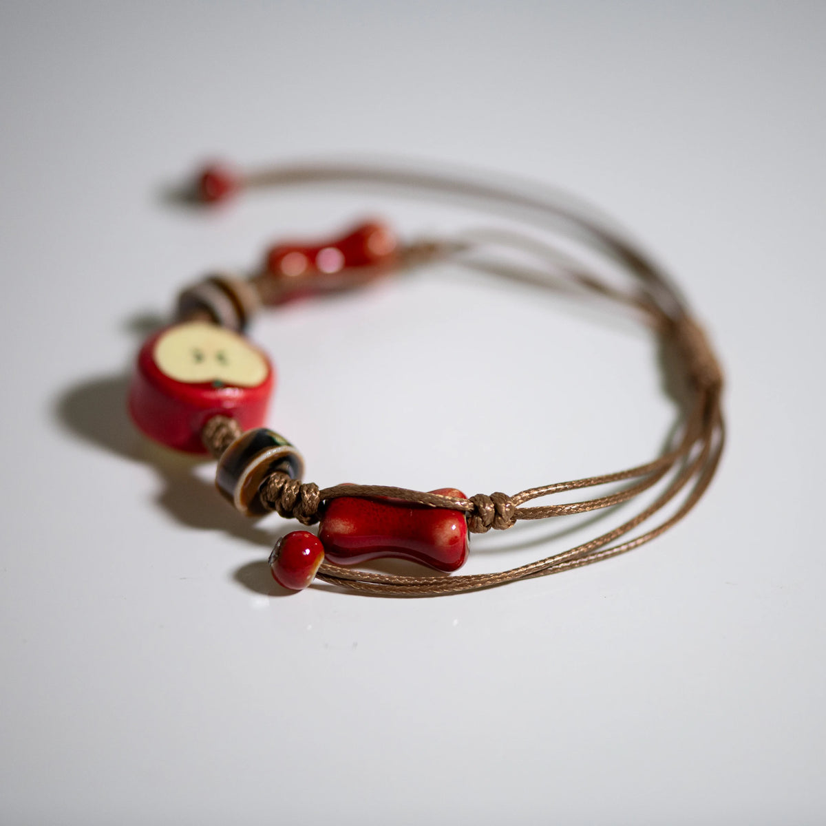 Handmade Apple Ceramic Bracelet Adjustable Woven Cord Cute Cartoon Style Jewelry for Gifts