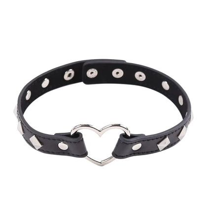 Sexy PU Leather Choker Collar for Women Gothic Punk Spike Heart O-Ring Bell Bondage Slave Neck Strap BDSM Role Play Accessory