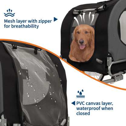 Heavy Duty 2-in-1 Dog Bike Trailer & Jogging Stroller for Medium/Large Dogs - 88 Lb/40 kg, Ventilated Waterproof Cabin, Collapsible Steel Frame, Quick-Release Wheels, All-purpose Hitch (20-29' Bikes)