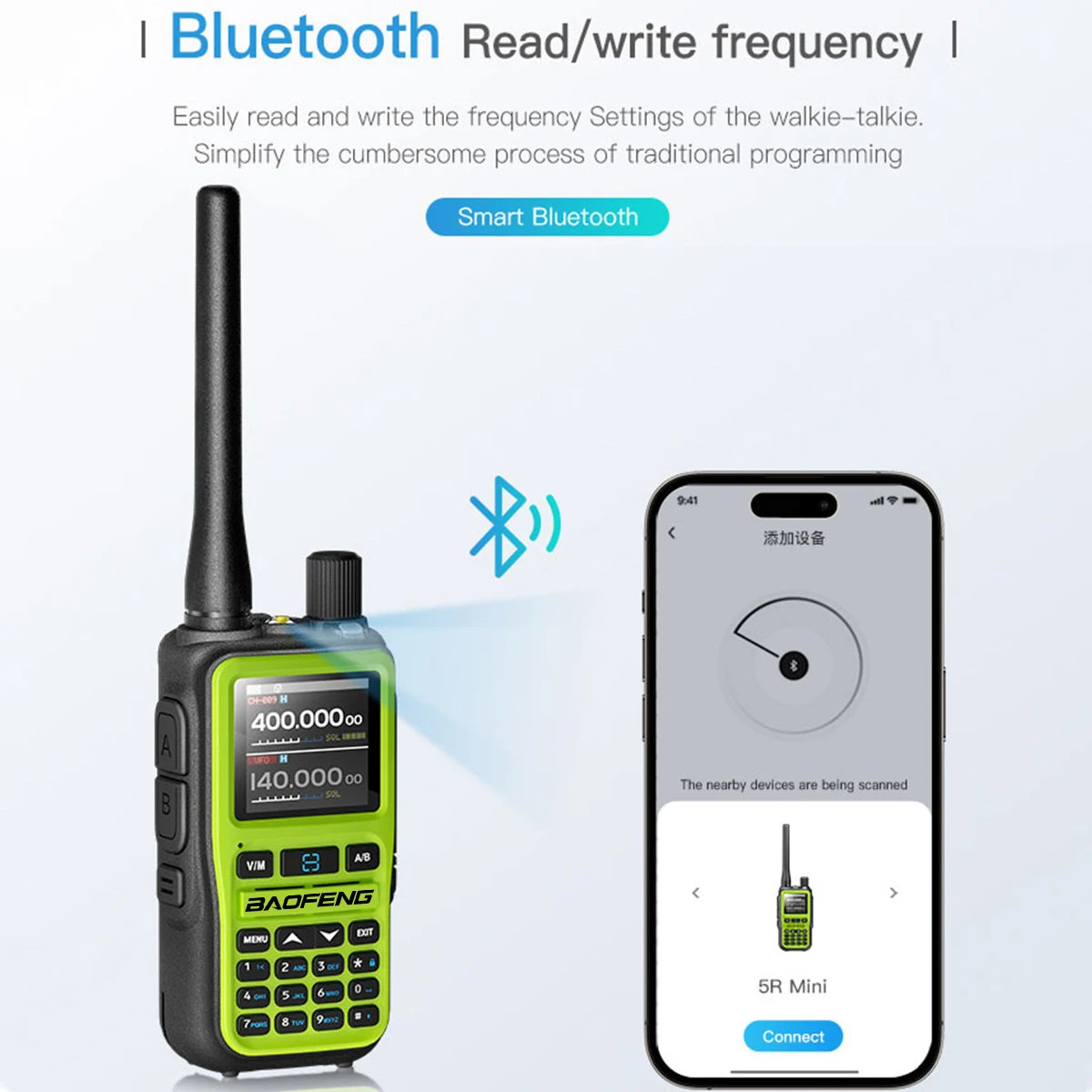 Baofeng UV-5R Mini Walkie Talkie Bluetooth Programming Wireless Copy Frequency Full Band 999CH AM FM Type-C Long Range Ham Radio