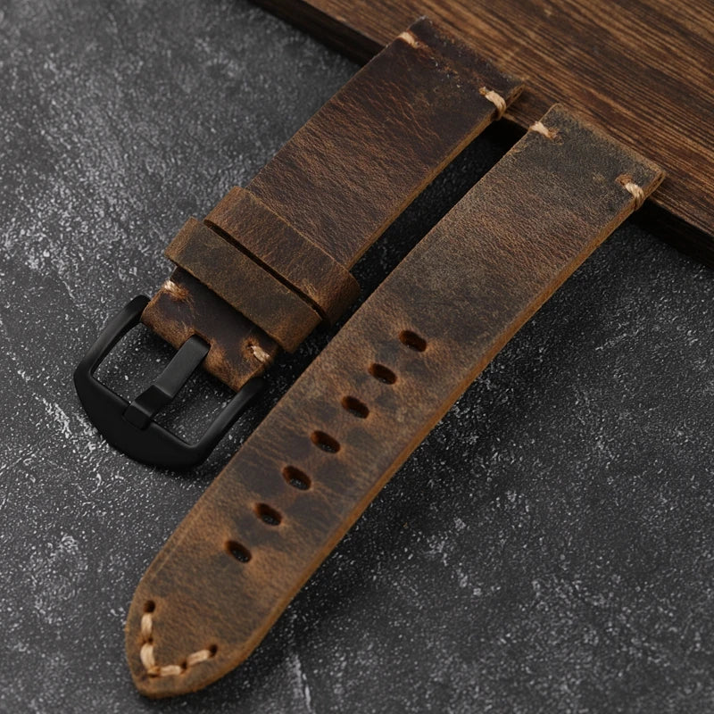 Handmade First Layer Cowhide Leather Watchband 20 22 23 24 26MM Brown Padded Leather Strap For PAM111 441 Soft Men's Bracelet